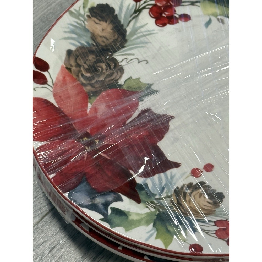 Pier 1 Berry Christmas Salad Plates 9" Discontinued Poinsettia Set Of 3 - Picture 2 of 9